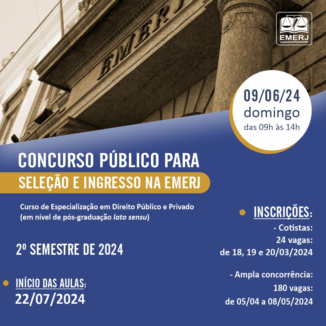 cartaz do Concurso Público para Seleção e Ingresso na EMERJ - 2º semestre/2024