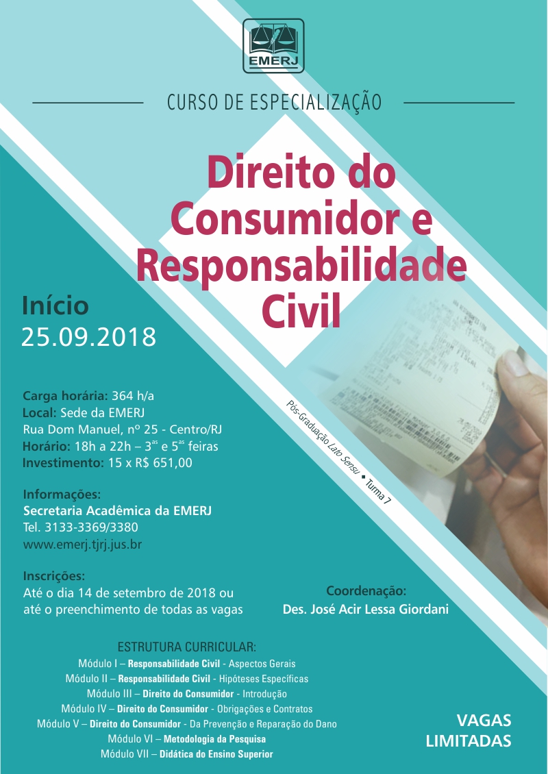 Curso de Especialização em Direito do Consumidor e Responsabilidade Civil - Pós-Graduação Lato Sensu - Turma 7