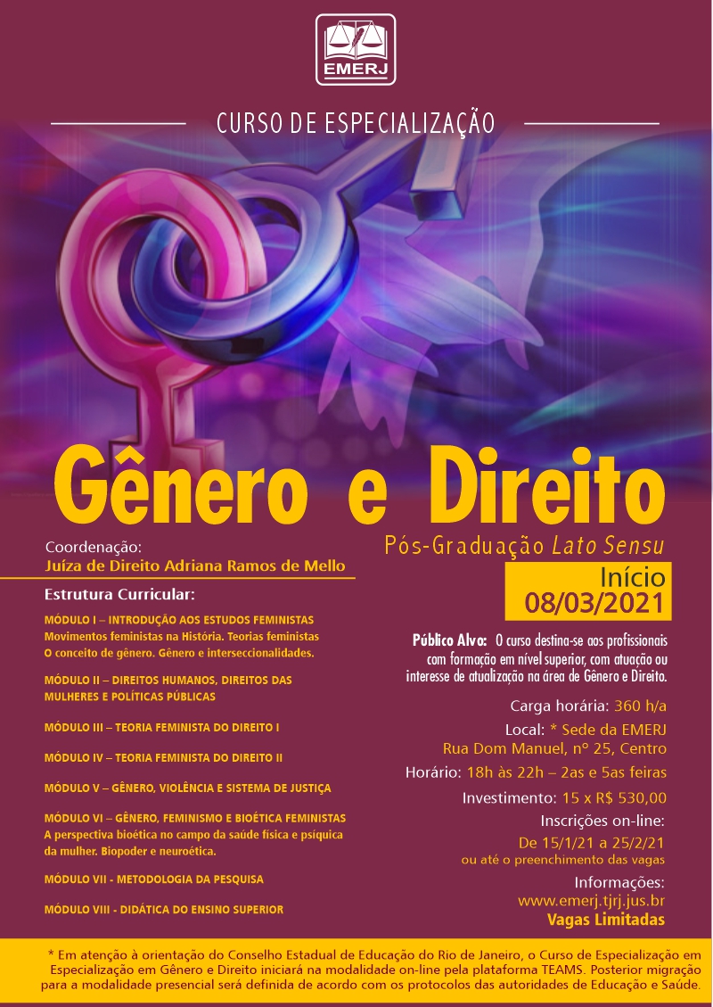 Curso de Especialização Gênero e Direito - Pós-Graduação Lato Sensu