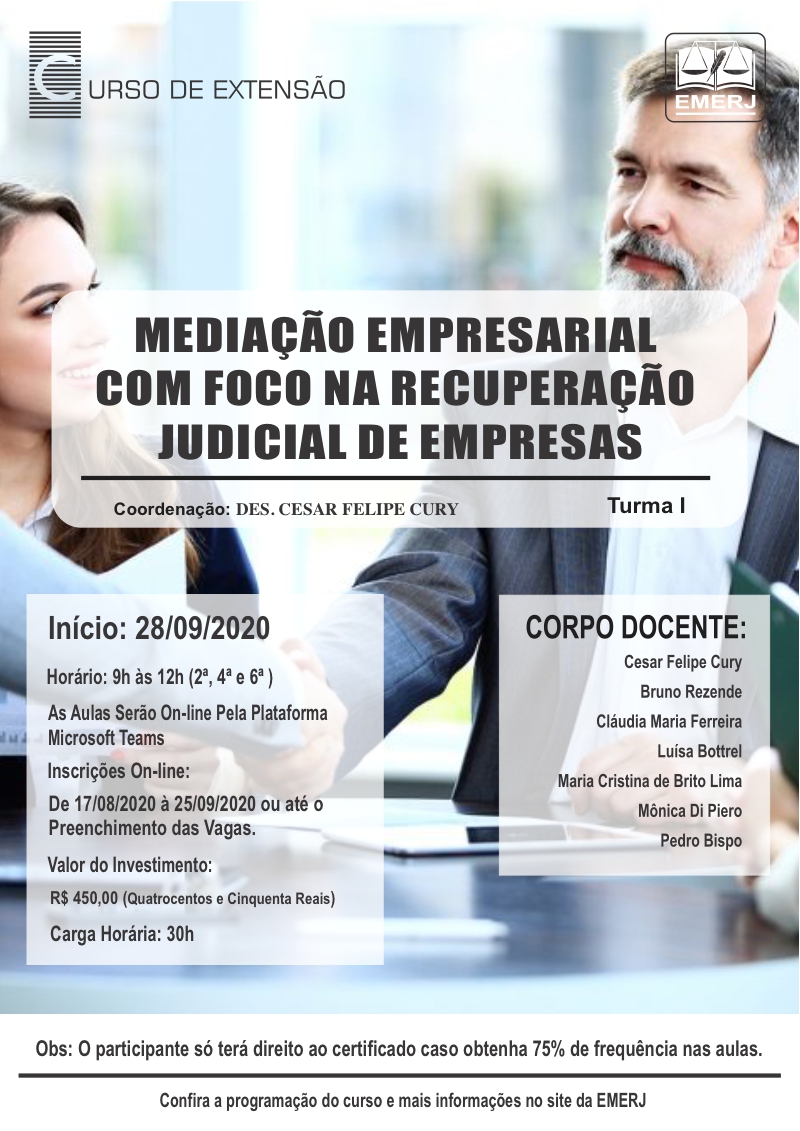 Curso de Extensão Mediação Empresarial com Foco na Recuperação Judicial de Empresas - Turma I