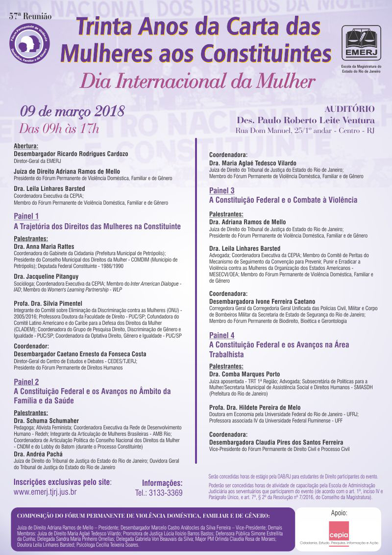  Trinta Anos da Carta das Mulheres aos Constituintes - Comemoração ao Dia Internacional da Mulher