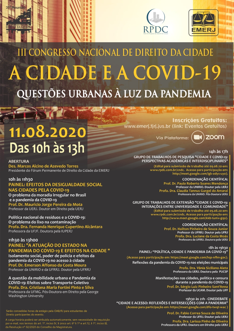 III Congresso Nacional de Direito da Cidade: A Cidade e a Covid-19