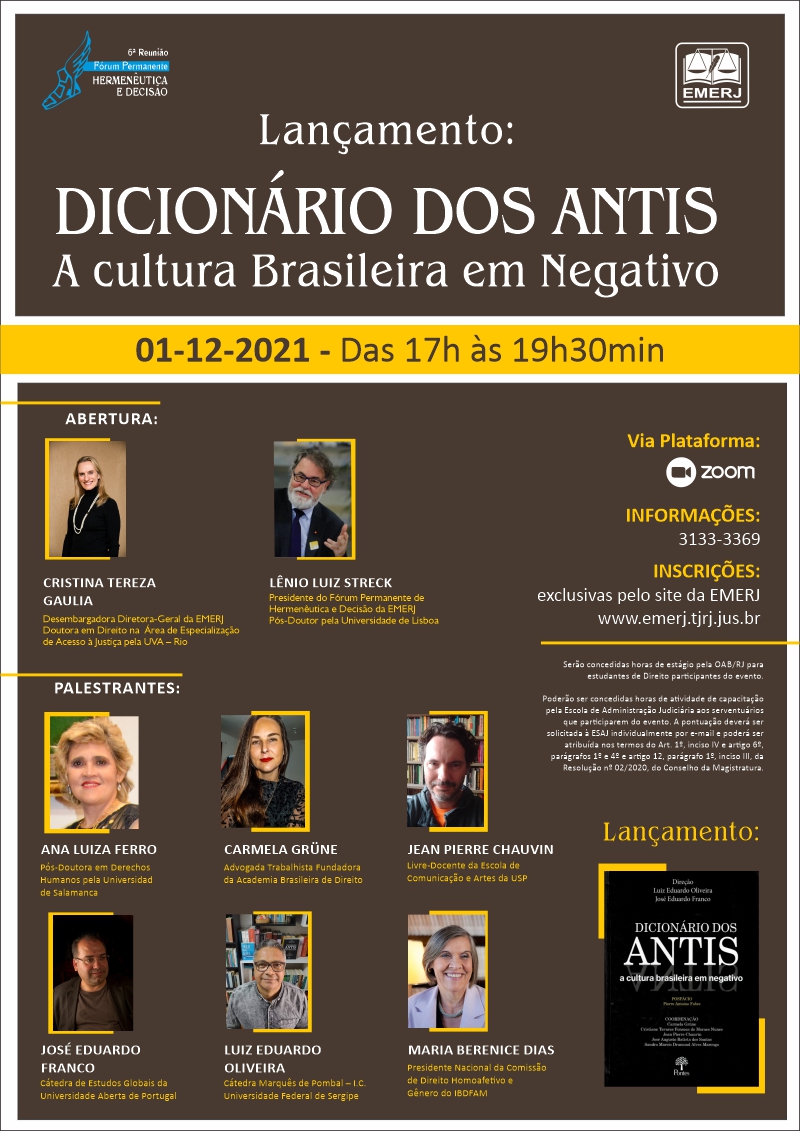  “Lançamento: DICIONÁRIO DOS ANTIS - A cultura Brasileira em Negativo” 