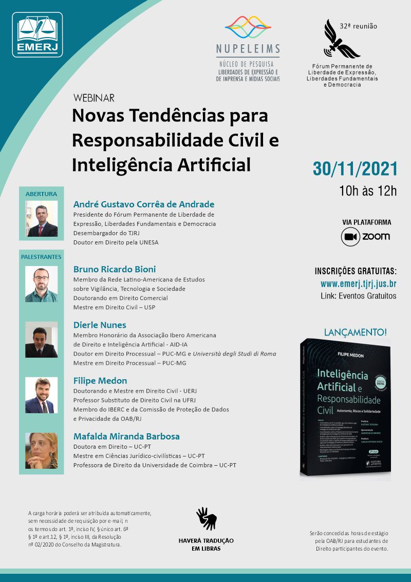 cartaz Novas Tendências para a Responsabilidade Civil e Inteligência Artificial