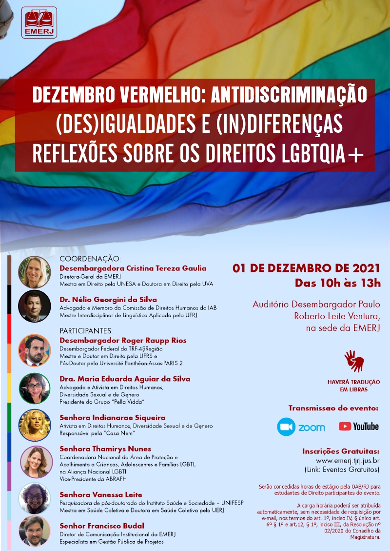 cartaz DEZEMBRO VERMELHO: ANTIDISCRIMINAÇÃO - (DES)IGUALDADES E (IN)DIFERENÇAS - REFLEXÕES SOBRE OS DIREITOS LGBTQIA+