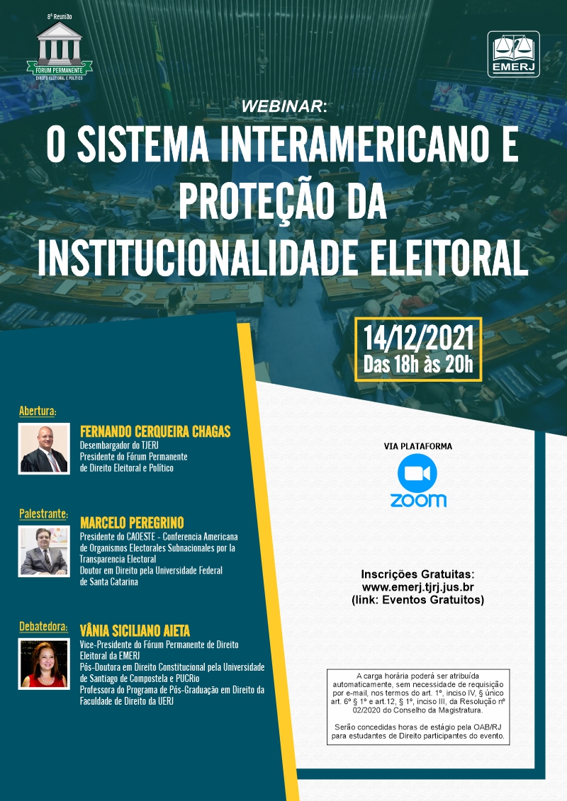 cartaz do webinar O Sistema Interamericano E Proteção Da Institucionalidade Eleitoral