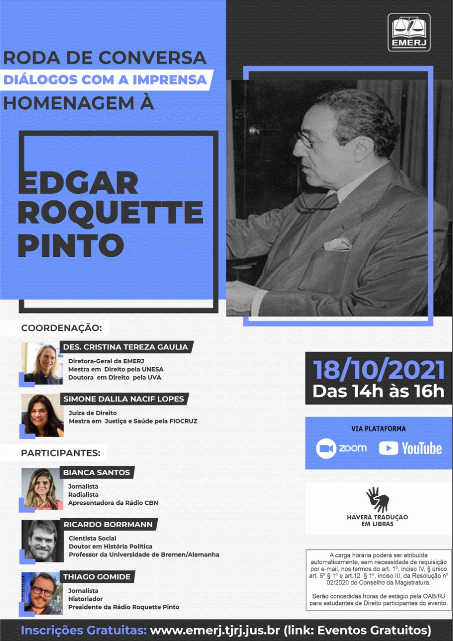 cartaz do webinar - Roda de Conversa: Diálogos com a Imprensa - Homenagem à Edgar Roquete Pinto
