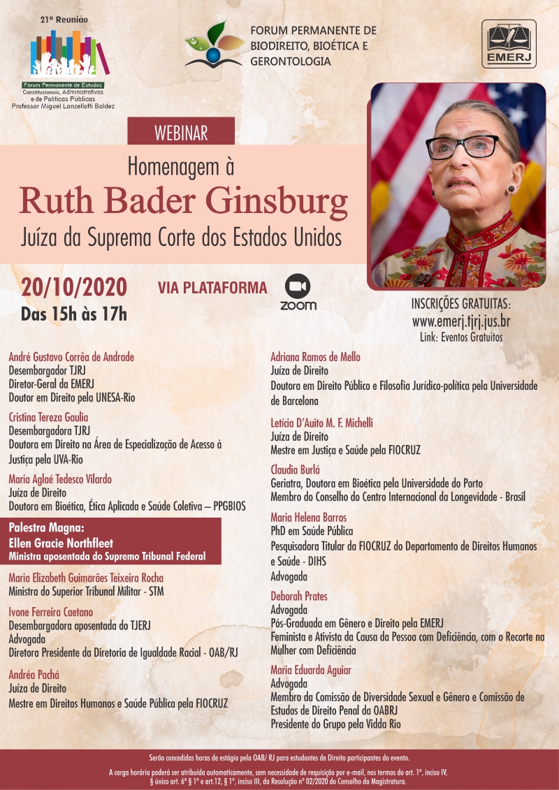 Homenagem à Ruth Bader Ginsburg - Juíza da Suprema Corte dos Estados Unidos