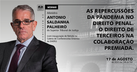 EMERJ homenageará ministro Antonio Saldanha Palheiro com inauguração virtual de seu retrato na Galeria dos Conferencistas Eméritos