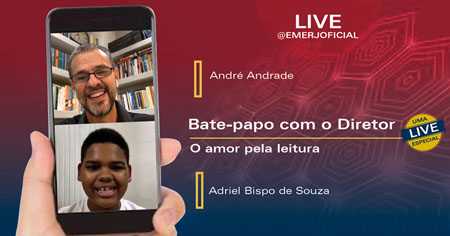 A literatura é o remédio para a ignorância, diz jovem influenciador Adriel Souza durante live no Instagram da EMERJ